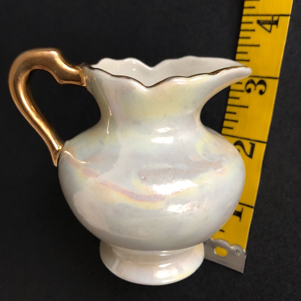 VTG Mini Opalescent gold plated trim Creamer/Pitcher 3 1/4"h